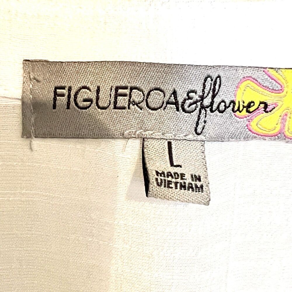 Figueroa & Flower White Light Weight Spring Floral Long Sleeve Blouse Large - Picture 5 of 7